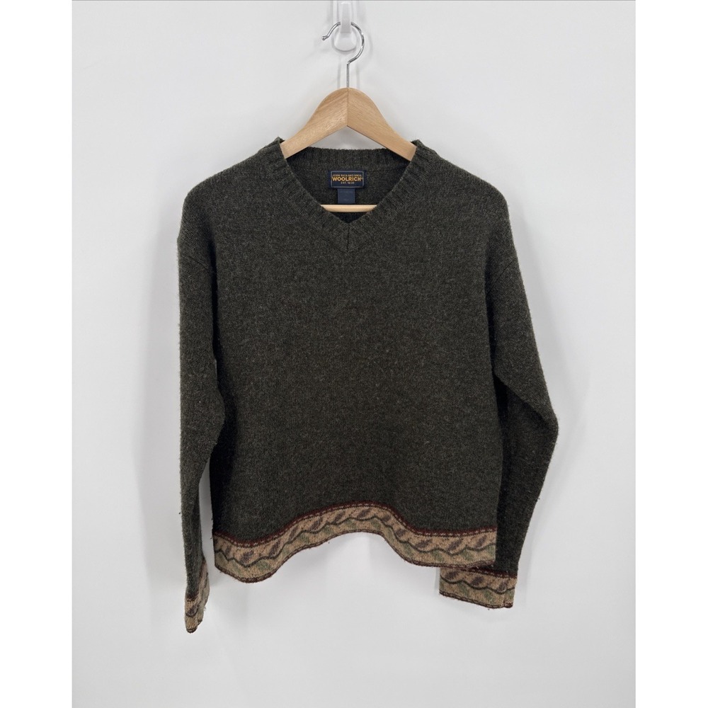 Vintage Woolrich Womens  100% Wool Fair Isle Border Sweater Size Large Boho